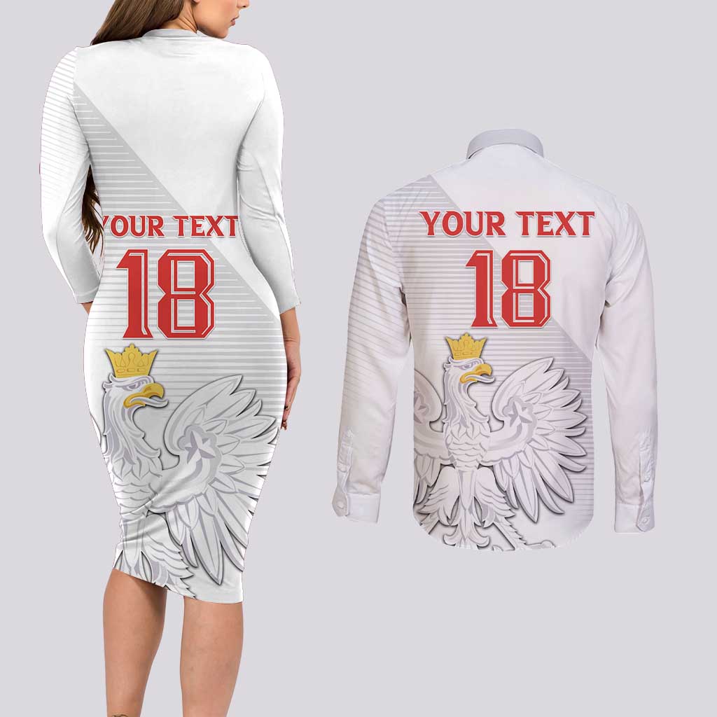 Custom Poland Football Couples Matching Long Sleeve Bodycon Dress and Long Sleeve Button Shirt Bialo-Czerwoni Go Champion