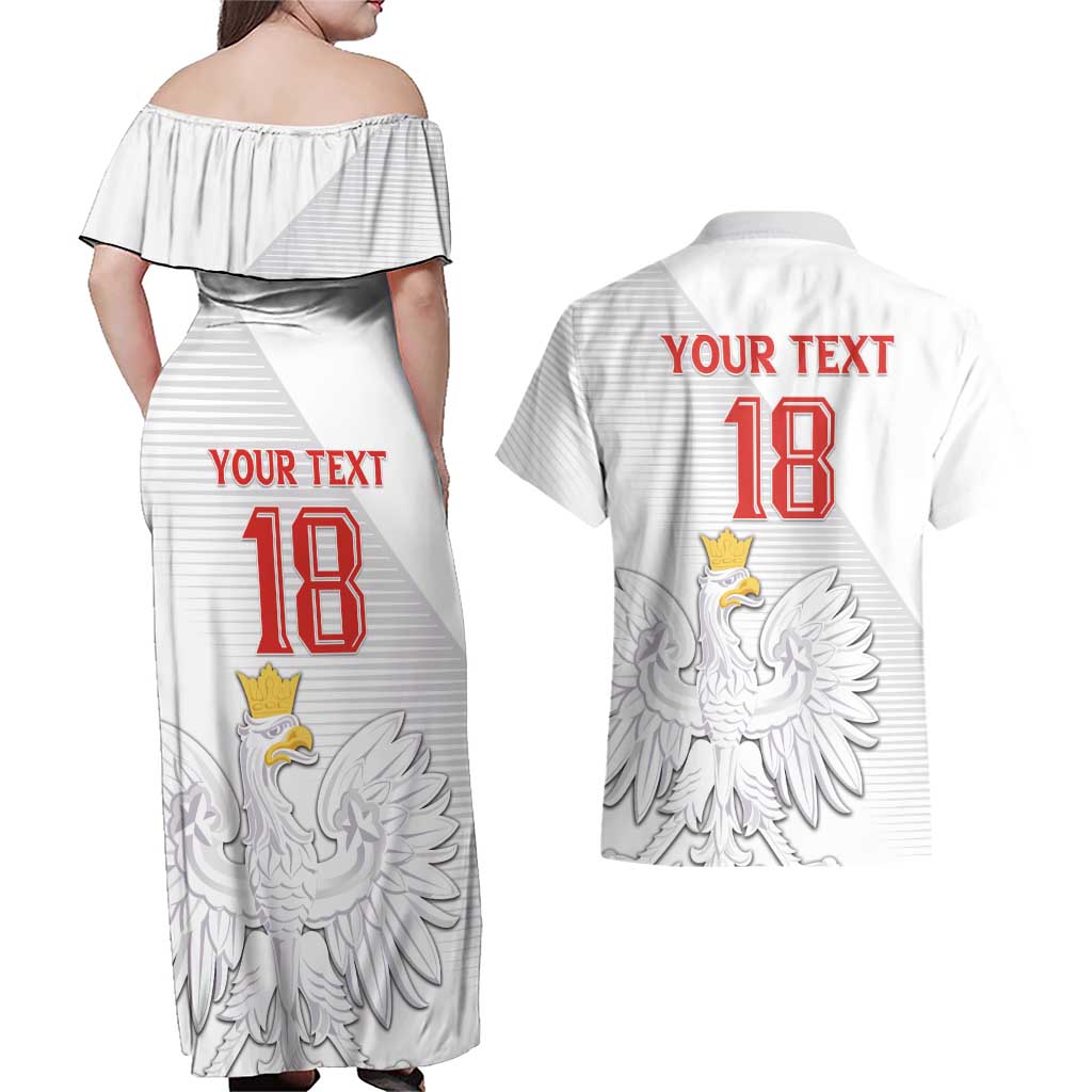 Custom Poland Football Couples Matching Off Shoulder Maxi Dress and Hawaiian Shirt Bialo-Czerwoni Go Champion