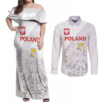 Custom Poland Football Couples Matching Off Shoulder Maxi Dress and Long Sleeve Button Shirt Bialo-Czerwoni Go Champion