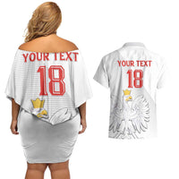 Custom Poland Football Couples Matching Off Shoulder Short Dress and Hawaiian Shirt Bialo-Czerwoni Go Champion