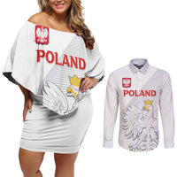 Custom Poland Football Couples Matching Off Shoulder Short Dress and Long Sleeve Button Shirt Bialo-Czerwoni Go Champion
