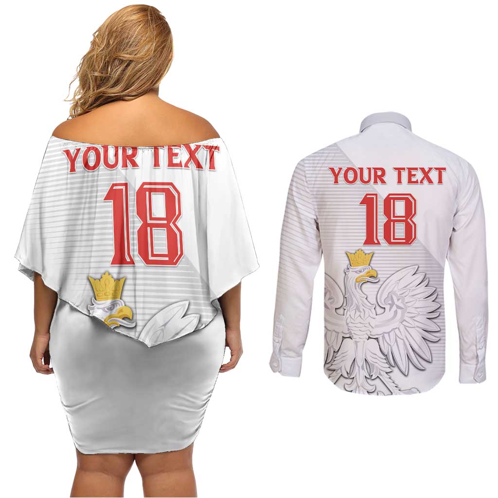 Custom Poland Football Couples Matching Off Shoulder Short Dress and Long Sleeve Button Shirt Bialo-Czerwoni Go Champion