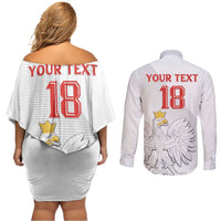 Custom Poland Football Couples Matching Off Shoulder Short Dress and Long Sleeve Button Shirt Bialo-Czerwoni Go Champion