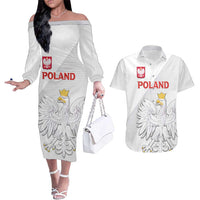 Custom Poland Football Couples Matching Off The Shoulder Long Sleeve Dress and Hawaiian Shirt Bialo-Czerwoni Go Champion