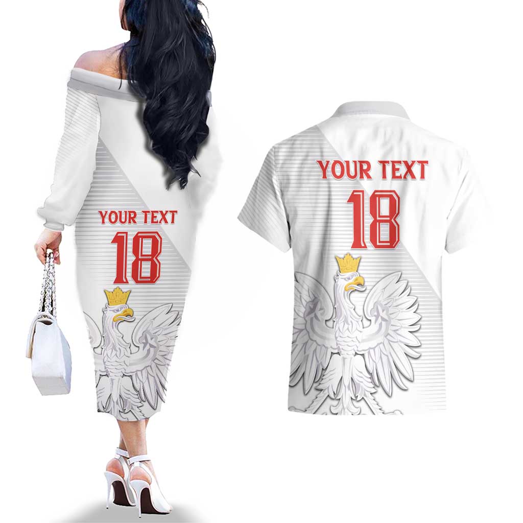 Custom Poland Football Couples Matching Off The Shoulder Long Sleeve Dress and Hawaiian Shirt Bialo-Czerwoni Go Champion