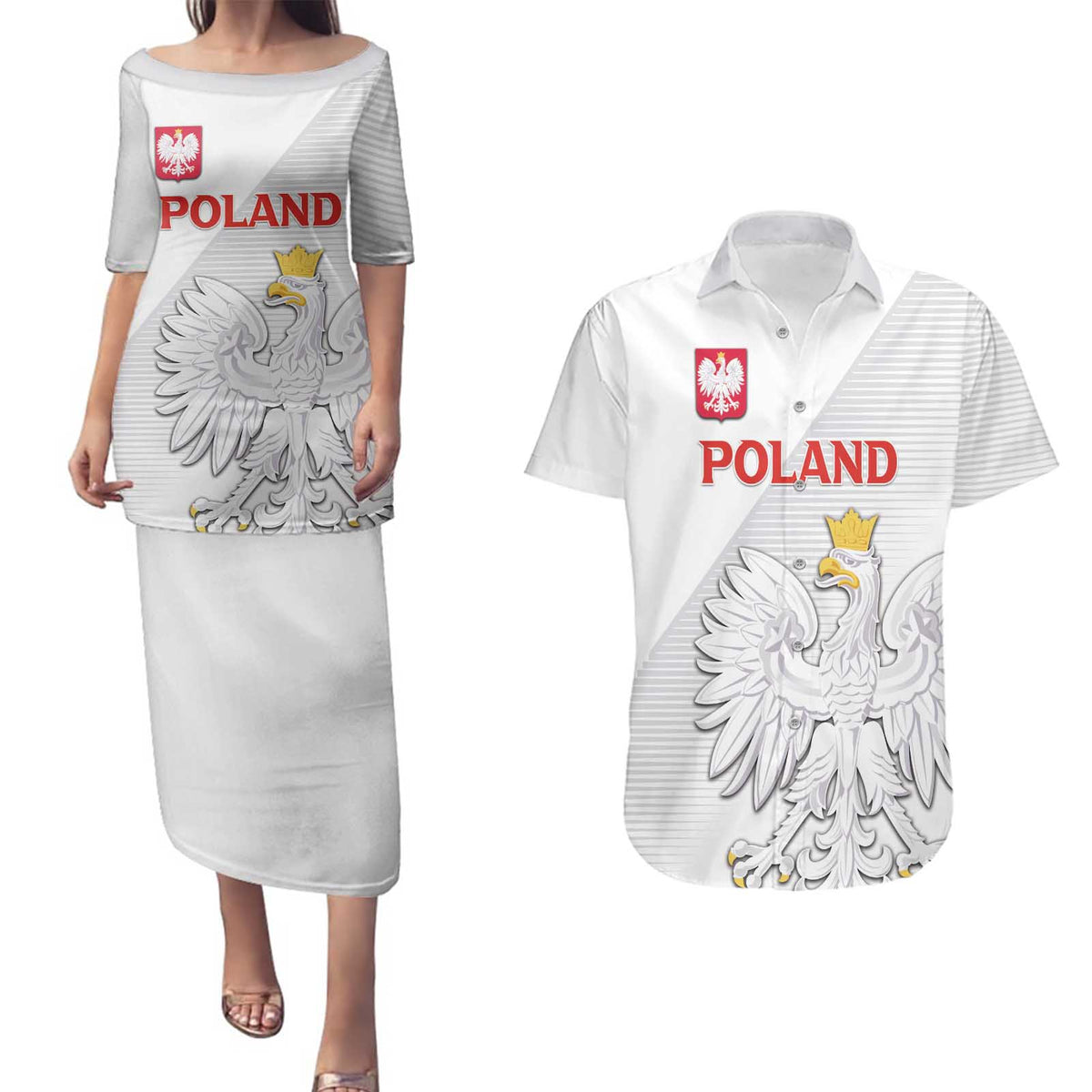Custom Poland Football Couples Matching Puletasi and Hawaiian Shirt Bialo-Czerwoni Go Champion