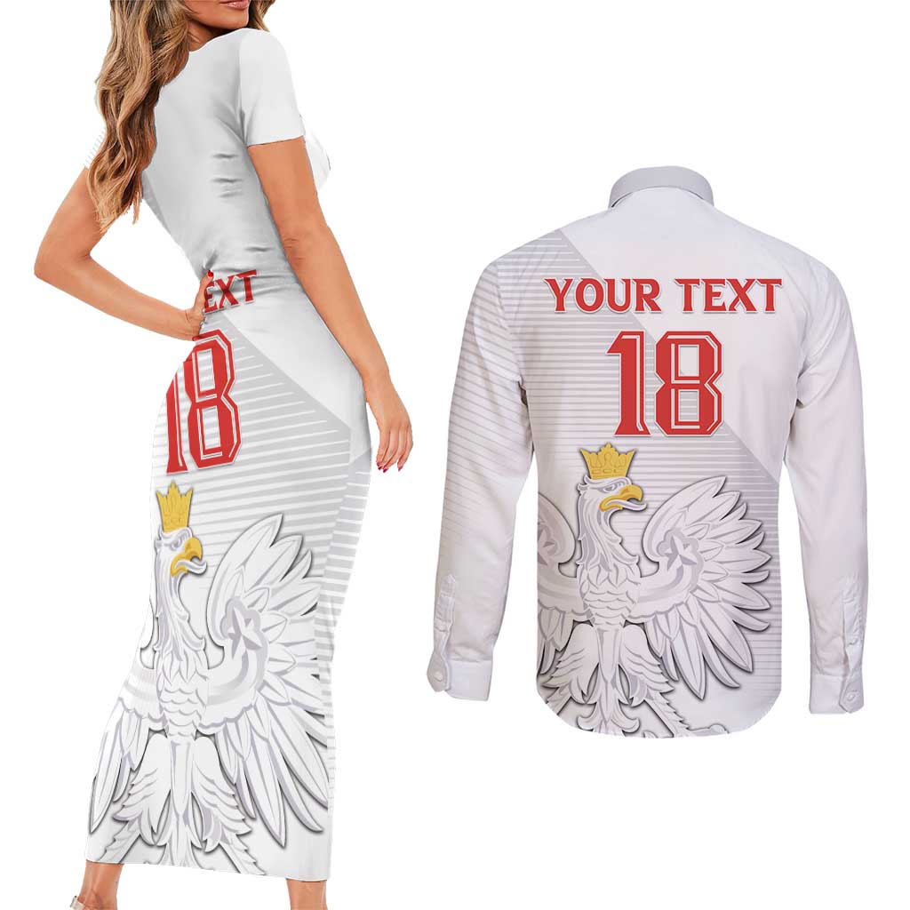 Custom Poland Football Couples Matching Short Sleeve Bodycon Dress and Long Sleeve Button Shirt Bialo-Czerwoni Go Champion
