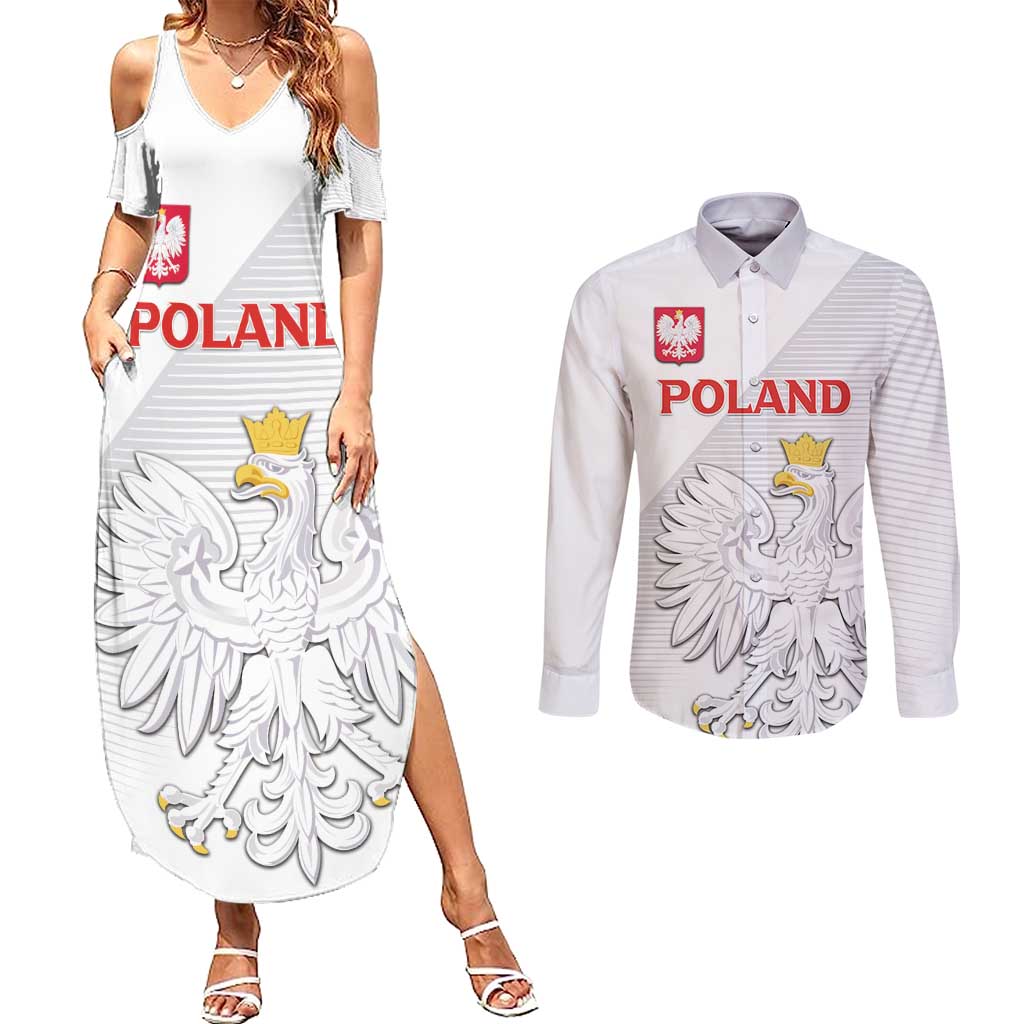 Custom Poland Football Couples Matching Summer Maxi Dress and Long Sleeve Button Shirt Bialo-Czerwoni Go Champion