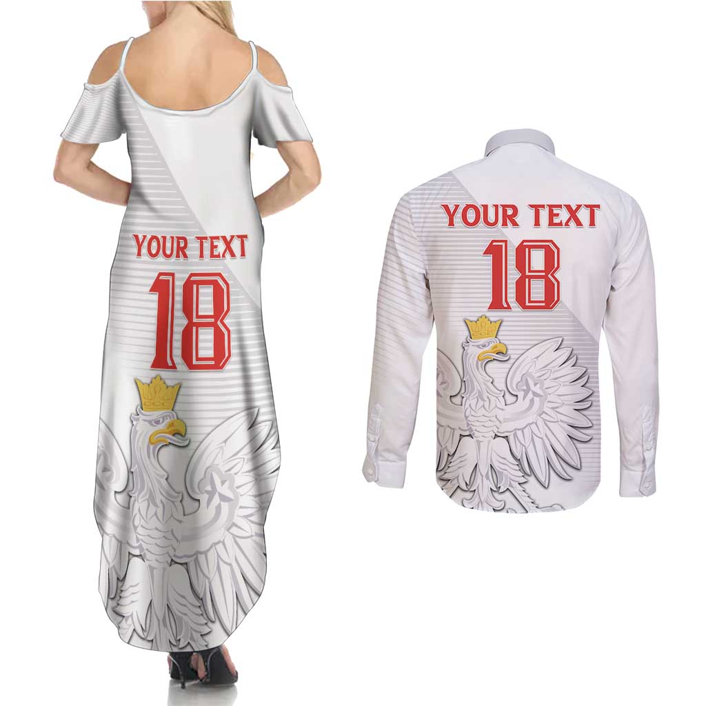 Custom Poland Football Couples Matching Summer Maxi Dress and Long Sleeve Button Shirt Bialo-Czerwoni Go Champion