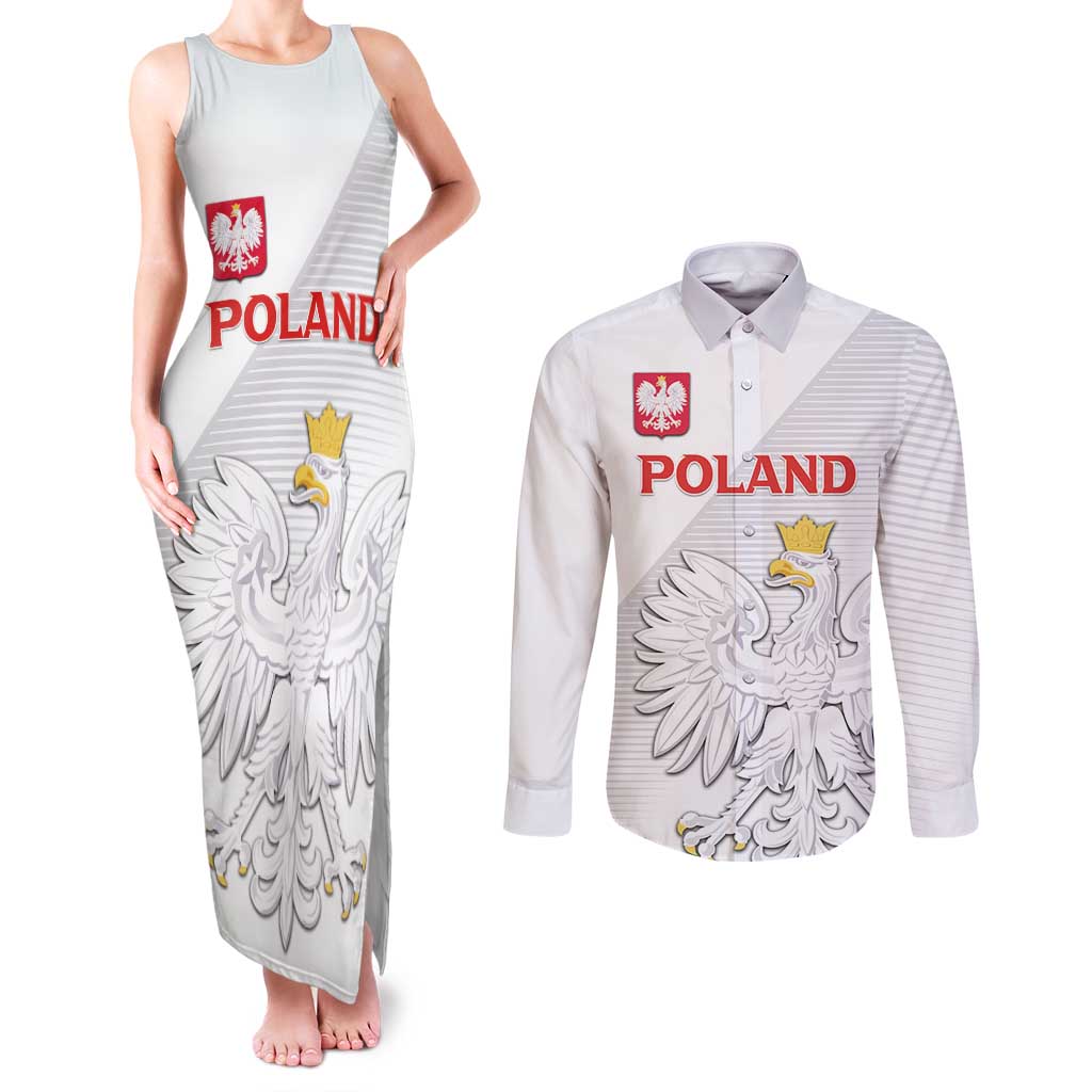 Custom Poland Football Couples Matching Tank Maxi Dress and Long Sleeve Button Shirt Bialo-Czerwoni Go Champion