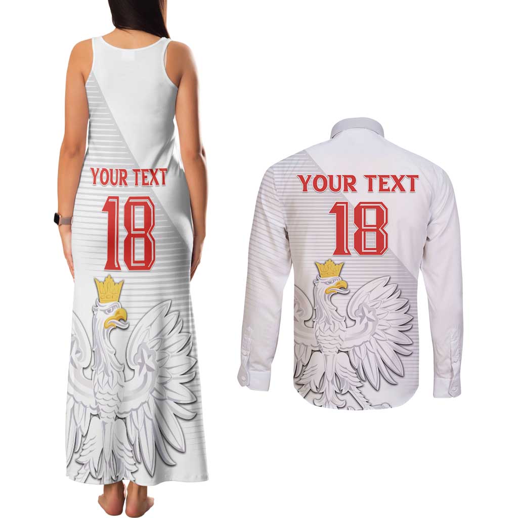 Custom Poland Football Couples Matching Tank Maxi Dress and Long Sleeve Button Shirt Bialo-Czerwoni Go Champion