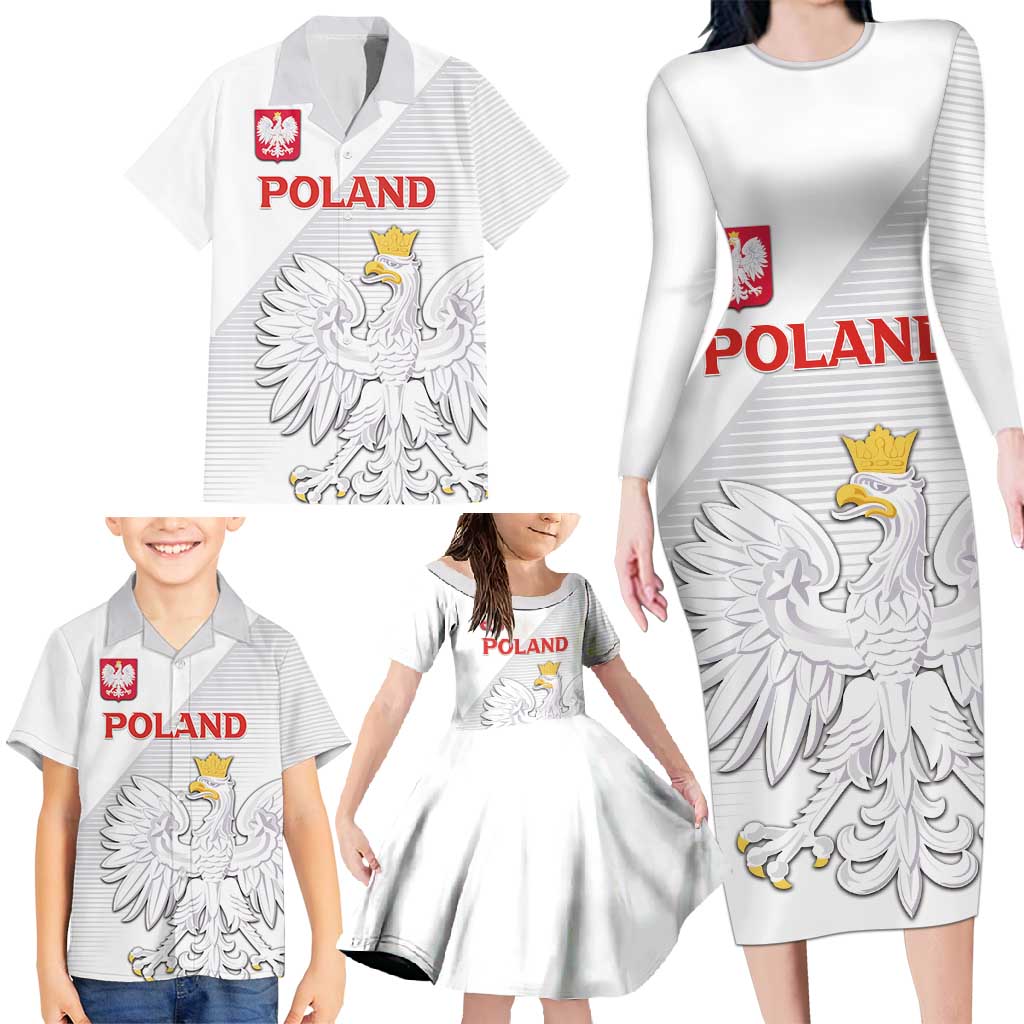 Custom Poland Football Family Matching Long Sleeve Bodycon Dress and Hawaiian Shirt Bialo-Czerwoni Go Champion