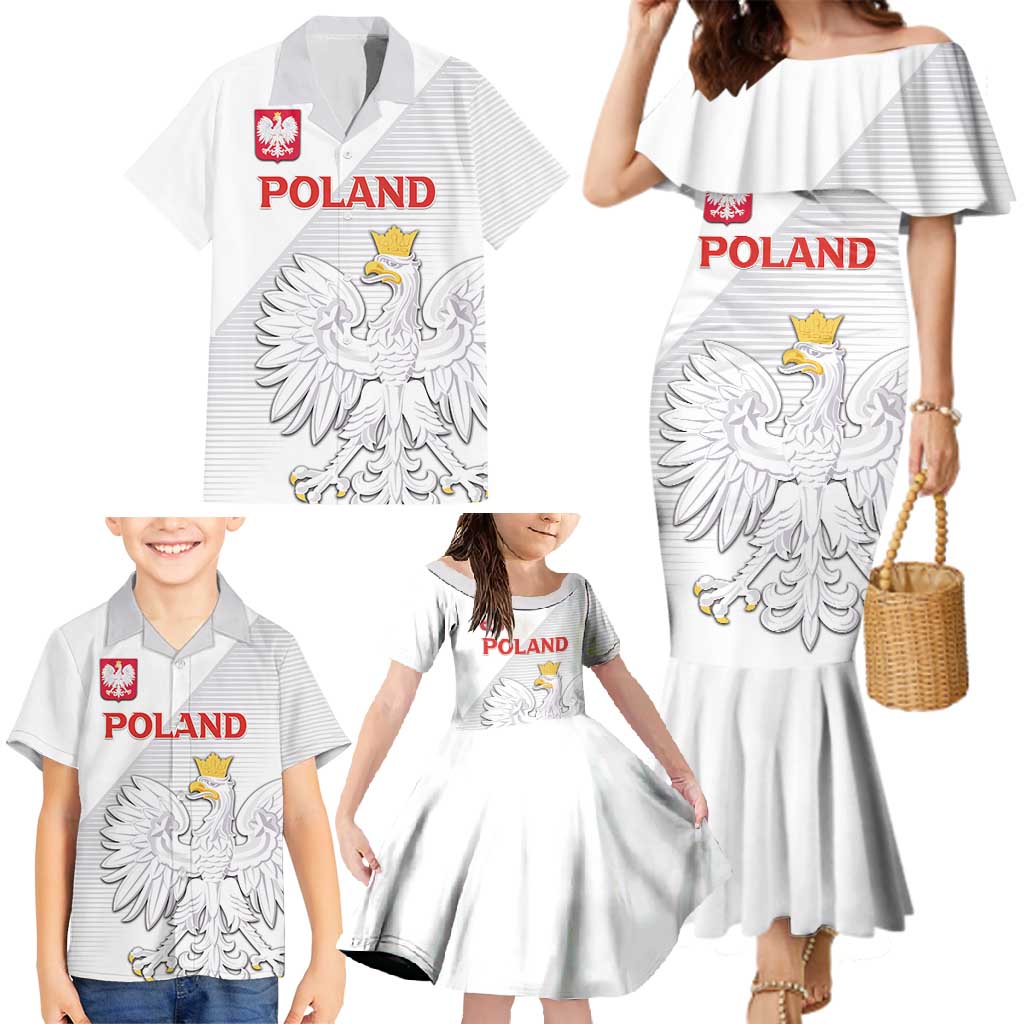 Custom Poland Football Family Matching Mermaid Dress and Hawaiian Shirt Bialo-Czerwoni Go Champion