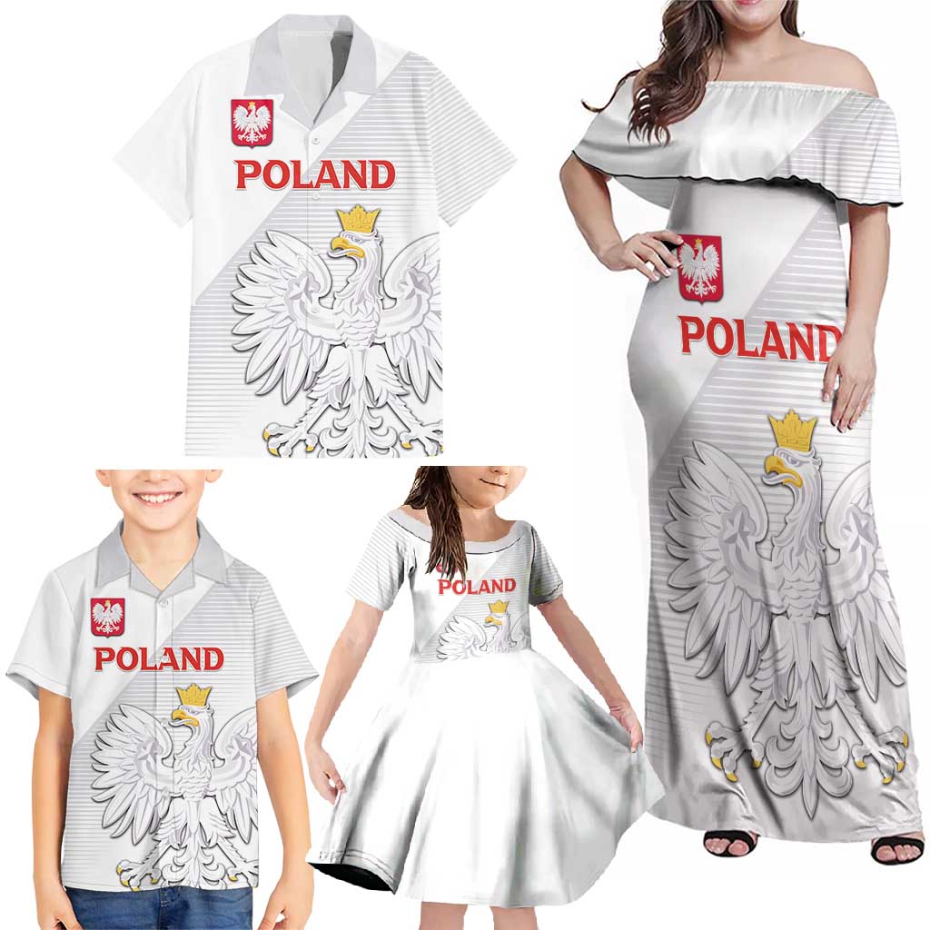 Custom Poland Football Family Matching Off Shoulder Maxi Dress and Hawaiian Shirt Bialo-Czerwoni Go Champion