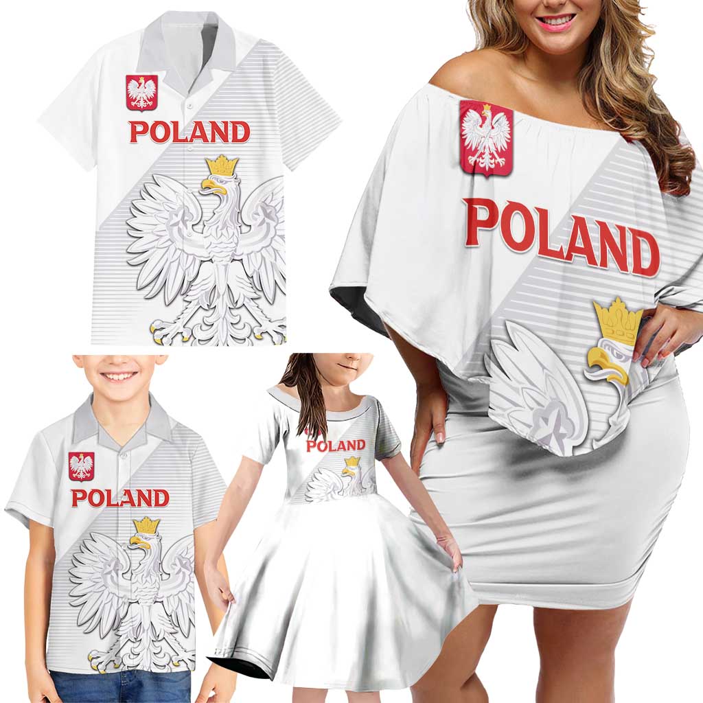 Custom Poland Football Family Matching Off Shoulder Short Dress and Hawaiian Shirt Bialo-Czerwoni Go Champion
