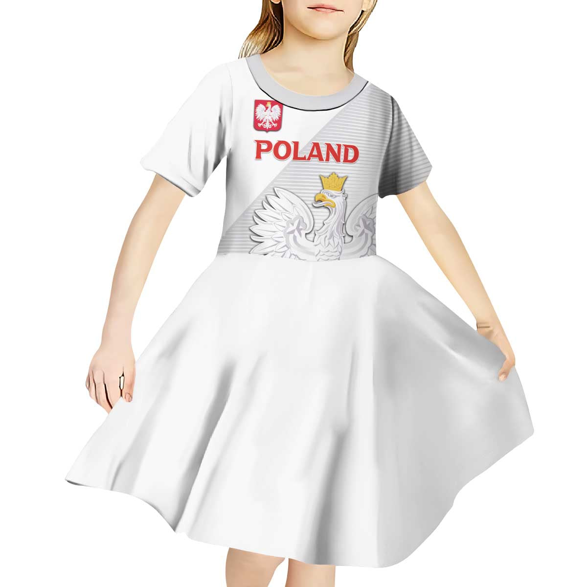 Custom Poland Football Kid Short Sleeve Dress Bialo-Czerwoni Go Champion