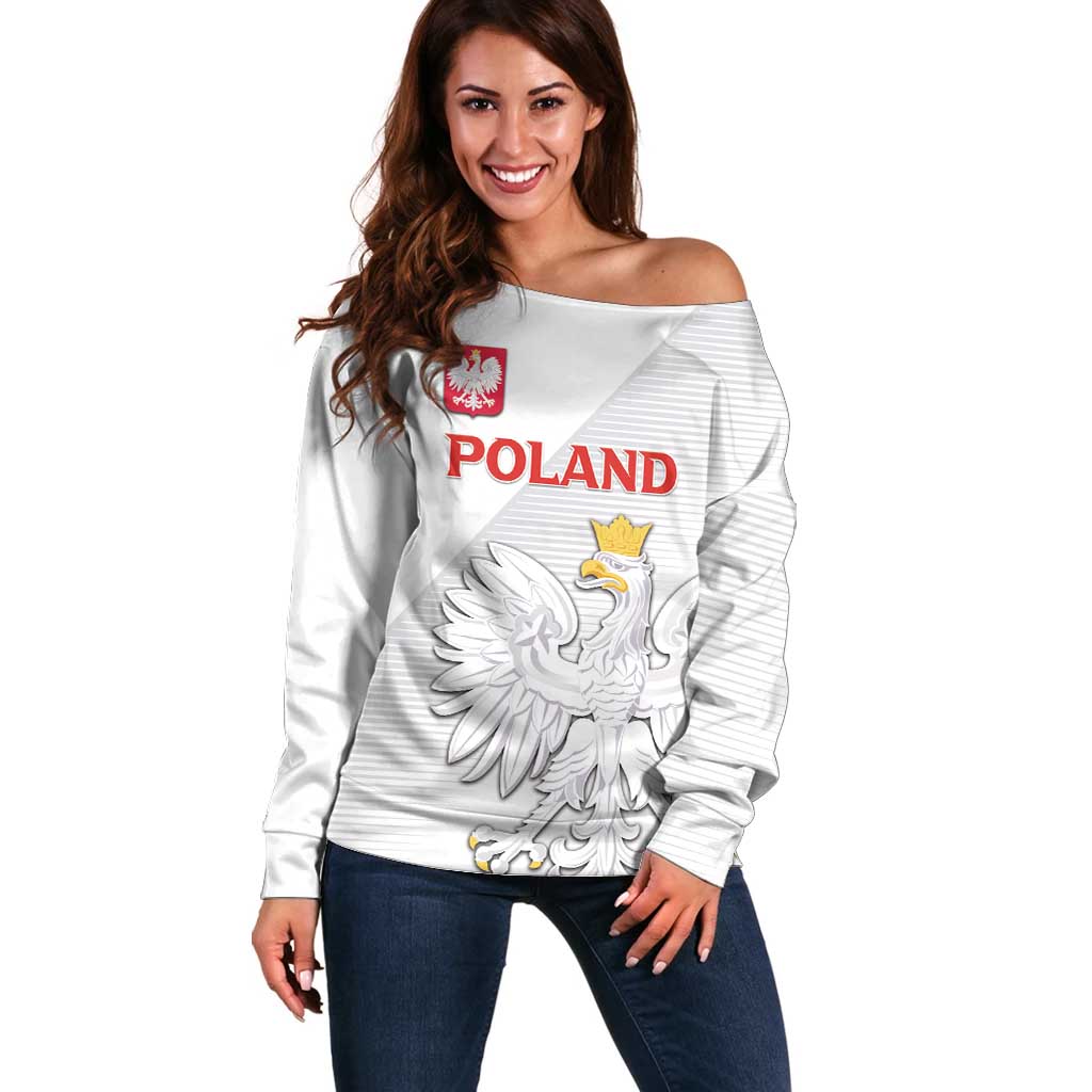 Custom Poland Football Off Shoulder Sweater Bialo-Czerwoni Go Champion