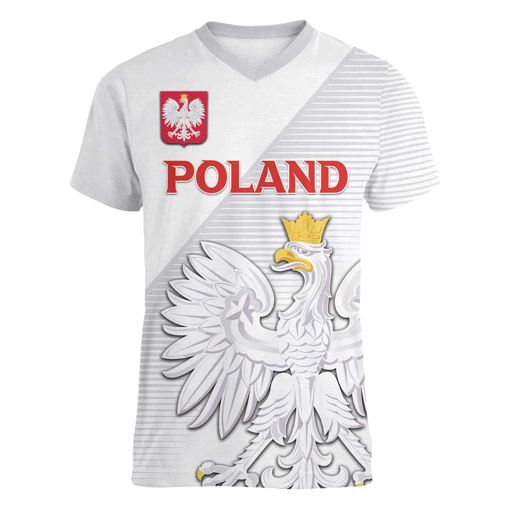 Custom Poland Football Women V-Neck T-Shirt Bialo-Czerwoni Go Champion