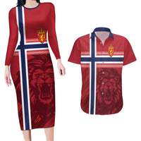 Custom Norway Football Couples Matching Long Sleeve Bodycon Dress and Hawaiian Shirt Norges Herrelandslag i Fotball