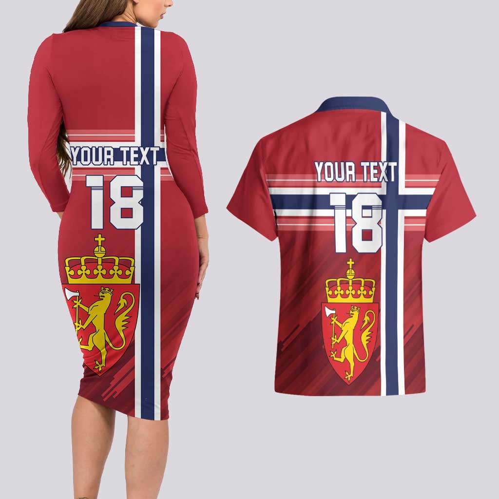 Custom Norway Football Couples Matching Long Sleeve Bodycon Dress and Hawaiian Shirt Norges Herrelandslag i Fotball