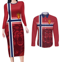 Custom Norway Football Couples Matching Long Sleeve Bodycon Dress and Long Sleeve Button Shirt Norges Herrelandslag i Fotball