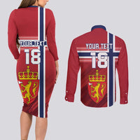 Custom Norway Football Couples Matching Long Sleeve Bodycon Dress and Long Sleeve Button Shirt Norges Herrelandslag i Fotball