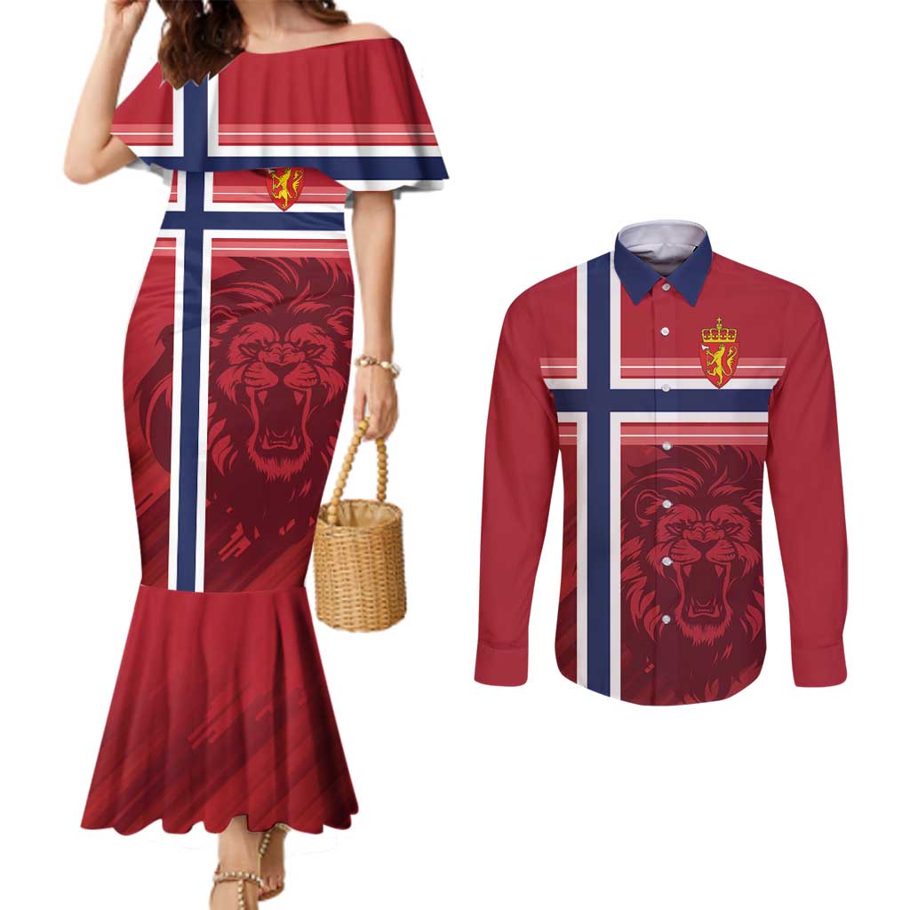 Custom Norway Football Couples Matching Mermaid Dress and Long Sleeve Button Shirt Norges Herrelandslag i Fotball