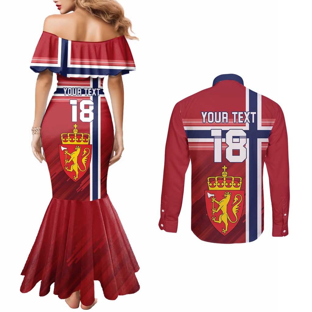 Custom Norway Football Couples Matching Mermaid Dress and Long Sleeve Button Shirt Norges Herrelandslag i Fotball