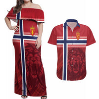 Custom Norway Football Couples Matching Off Shoulder Maxi Dress and Hawaiian Shirt Norges Herrelandslag i Fotball