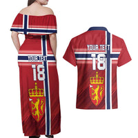 Custom Norway Football Couples Matching Off Shoulder Maxi Dress and Hawaiian Shirt Norges Herrelandslag i Fotball