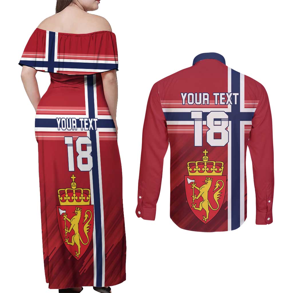 Custom Norway Football Couples Matching Off Shoulder Maxi Dress and Long Sleeve Button Shirt Norges Herrelandslag i Fotball