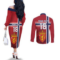 Custom Norway Football Couples Matching Off The Shoulder Long Sleeve Dress and Long Sleeve Button Shirt Norges Herrelandslag i Fotball