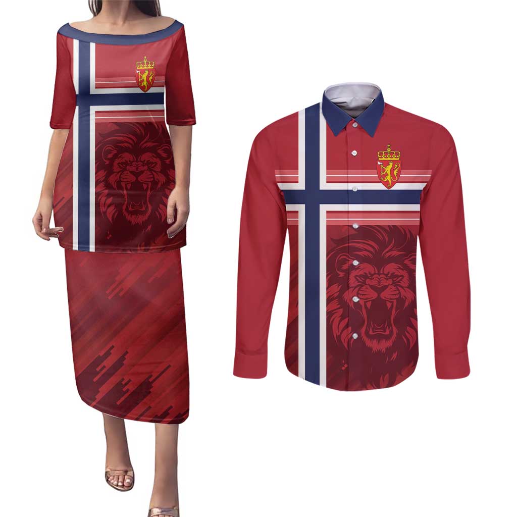 Custom Norway Football Couples Matching Puletasi and Long Sleeve Button Shirt Norges Herrelandslag i Fotball