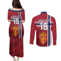 Custom Norway Football Couples Matching Puletasi and Long Sleeve Button Shirt Norges Herrelandslag i Fotball