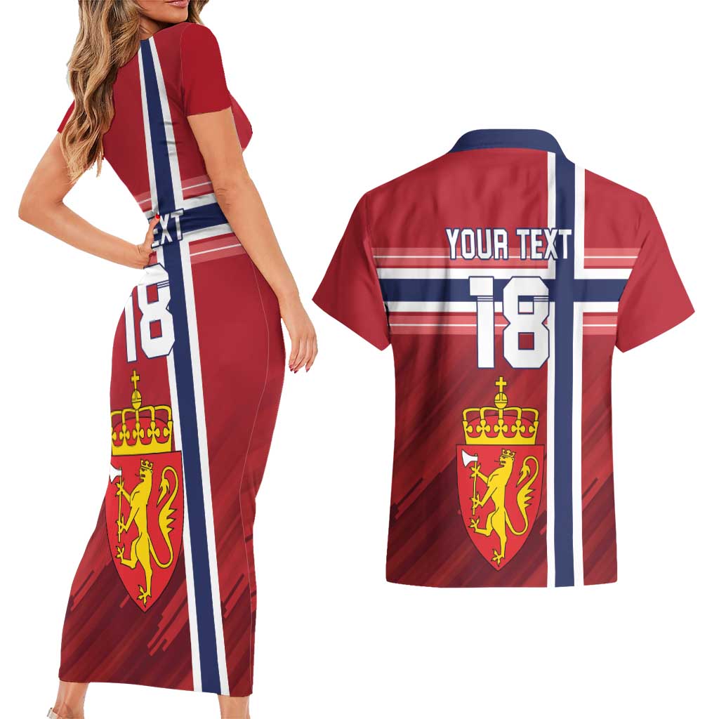 Custom Norway Football Couples Matching Short Sleeve Bodycon Dress and Hawaiian Shirt Norges Herrelandslag i Fotball