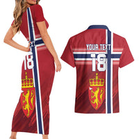 Custom Norway Football Couples Matching Short Sleeve Bodycon Dress and Hawaiian Shirt Norges Herrelandslag i Fotball