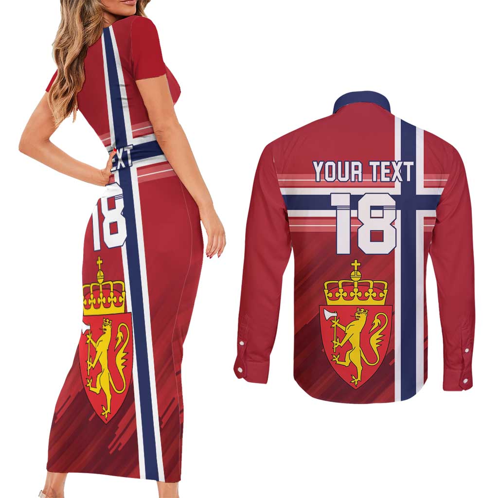 Custom Norway Football Couples Matching Short Sleeve Bodycon Dress and Long Sleeve Button Shirt Norges Herrelandslag i Fotball