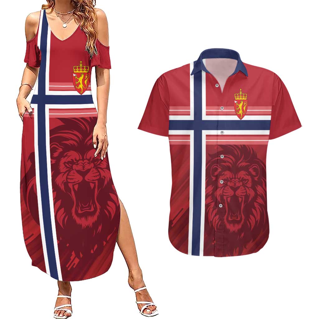 Custom Norway Football Couples Matching Summer Maxi Dress and Hawaiian Shirt Norges Herrelandslag i Fotball