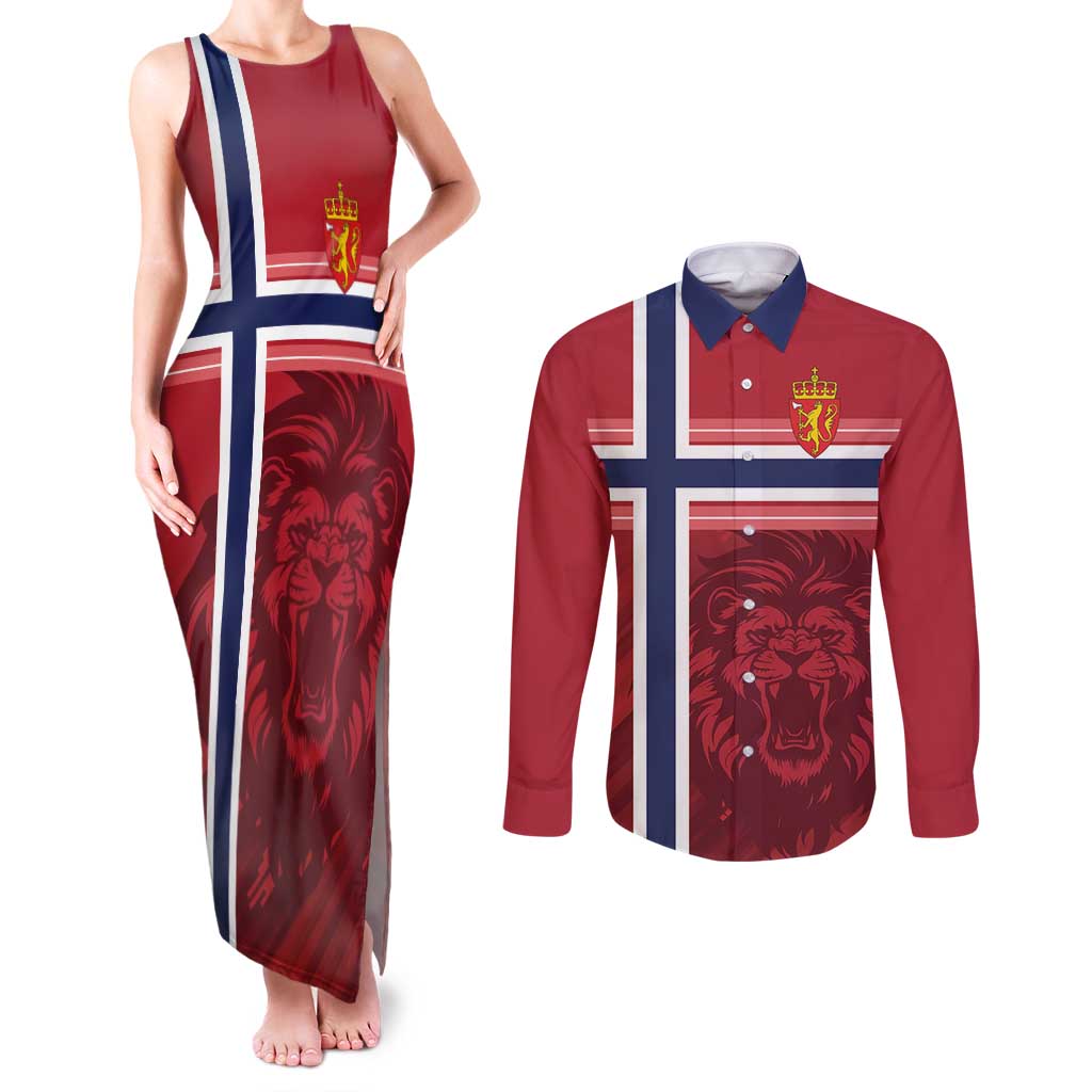 Custom Norway Football Couples Matching Tank Maxi Dress and Long Sleeve Button Shirt Norges Herrelandslag i Fotball