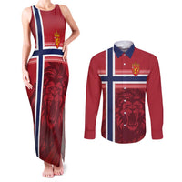 Custom Norway Football Couples Matching Tank Maxi Dress and Long Sleeve Button Shirt Norges Herrelandslag i Fotball
