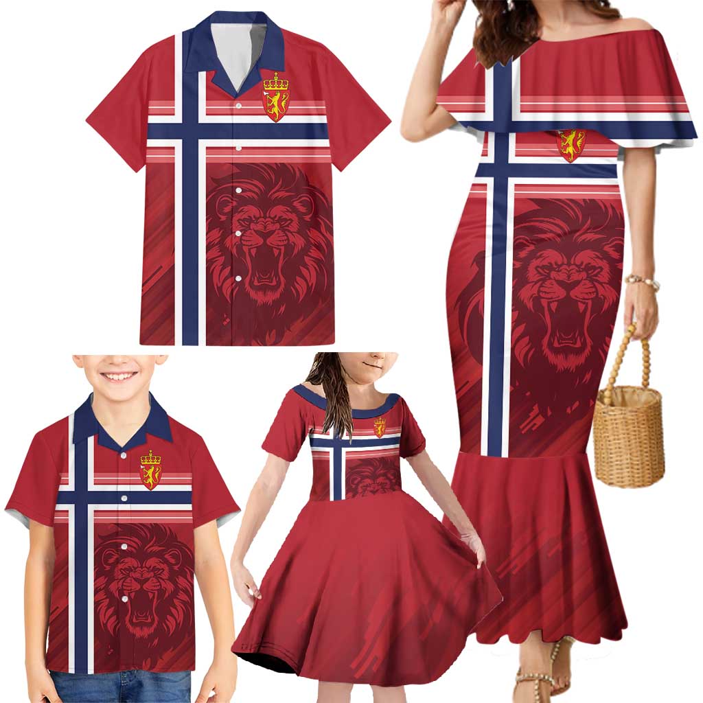 Custom Norway Football Family Matching Mermaid Dress and Hawaiian Shirt Norges Herrelandslag i Fotball