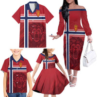 Custom Norway Football Family Matching Off The Shoulder Long Sleeve Dress and Hawaiian Shirt Norges Herrelandslag i Fotball