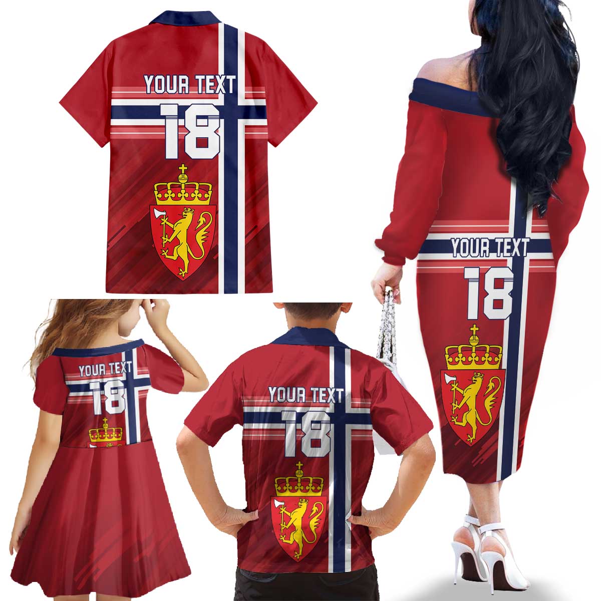 Custom Norway Football Family Matching Off The Shoulder Long Sleeve Dress and Hawaiian Shirt Norges Herrelandslag i Fotball
