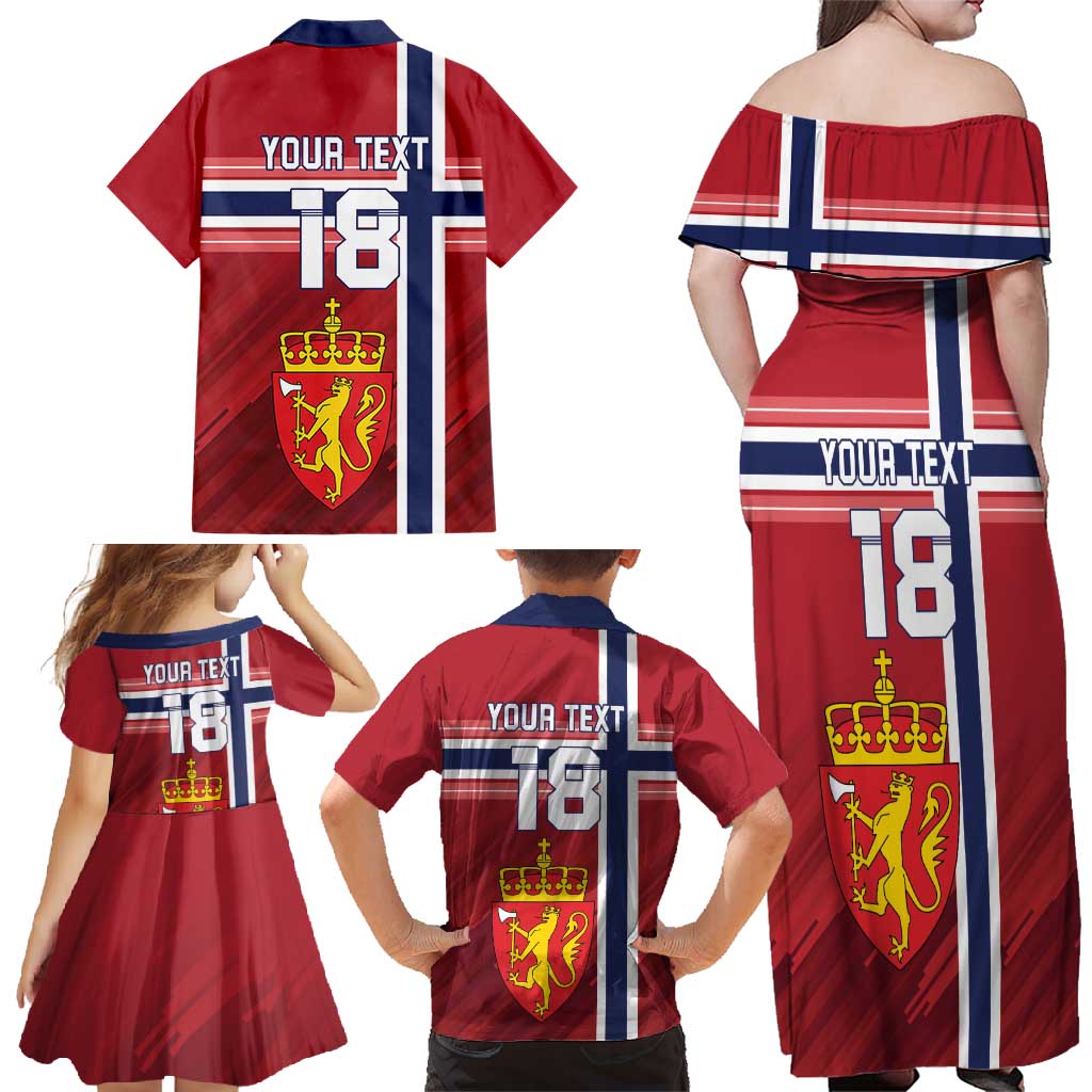 Custom Norway Football Family Matching Off Shoulder Maxi Dress and Hawaiian Shirt Norges Herrelandslag i Fotball