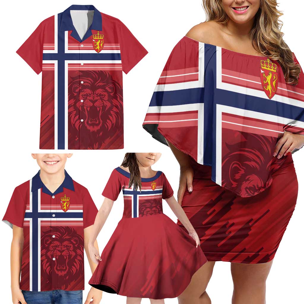 Custom Norway Football Family Matching Off Shoulder Short Dress and Hawaiian Shirt Norges Herrelandslag i Fotball