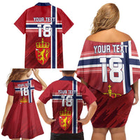 Custom Norway Football Family Matching Off Shoulder Short Dress and Hawaiian Shirt Norges Herrelandslag i Fotball