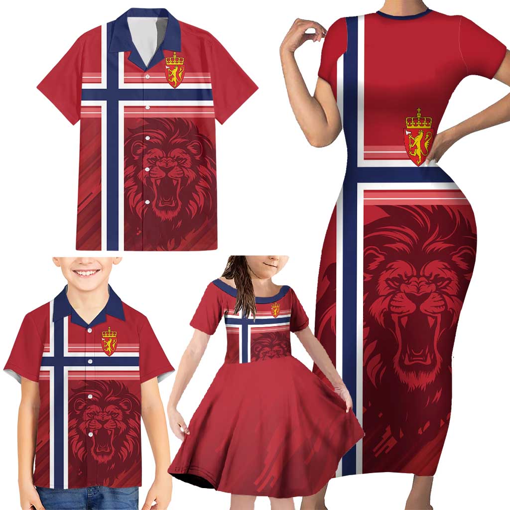Custom Norway Football Family Matching Short Sleeve Bodycon Dress and Hawaiian Shirt Norges Herrelandslag i Fotball