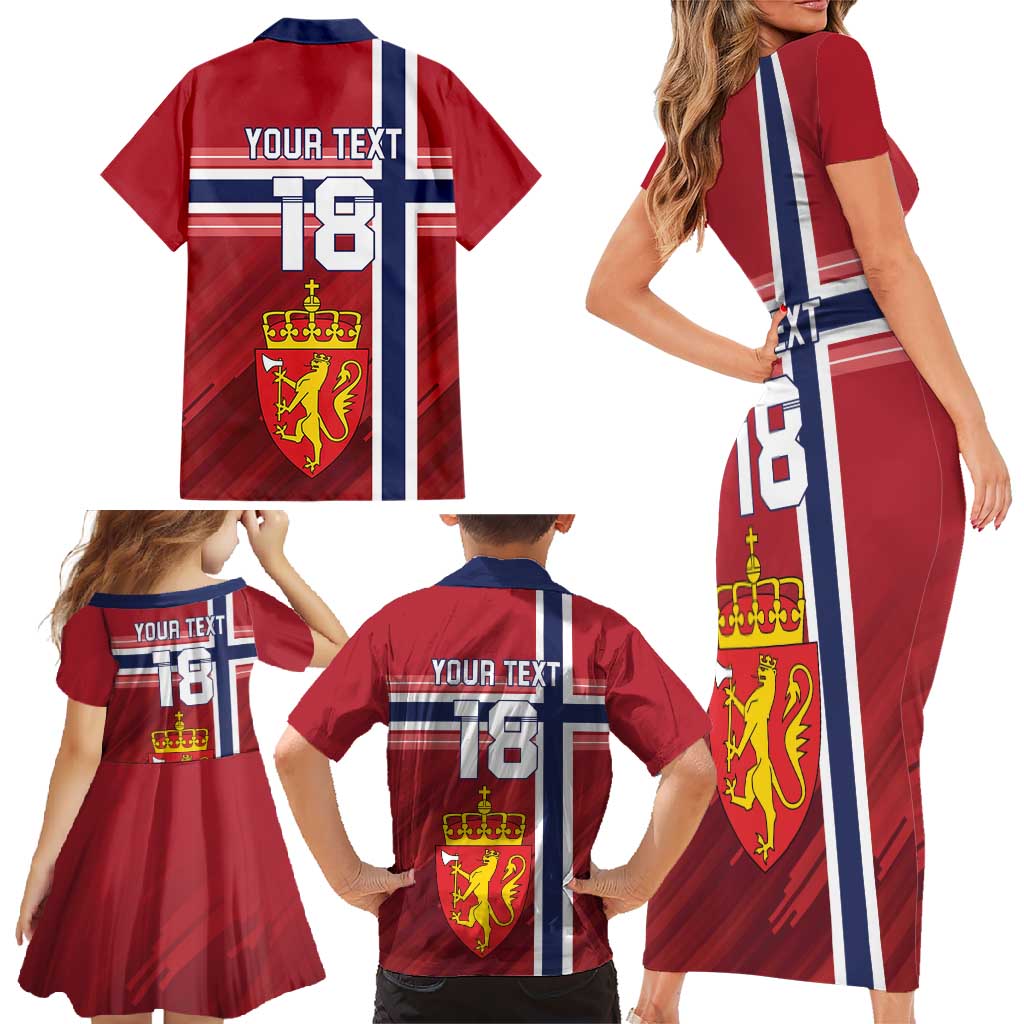 Custom Norway Football Family Matching Short Sleeve Bodycon Dress and Hawaiian Shirt Norges Herrelandslag i Fotball