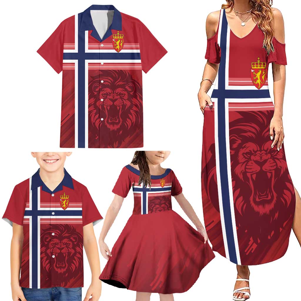 Custom Norway Football Family Matching Summer Maxi Dress and Hawaiian Shirt Norges Herrelandslag i Fotball