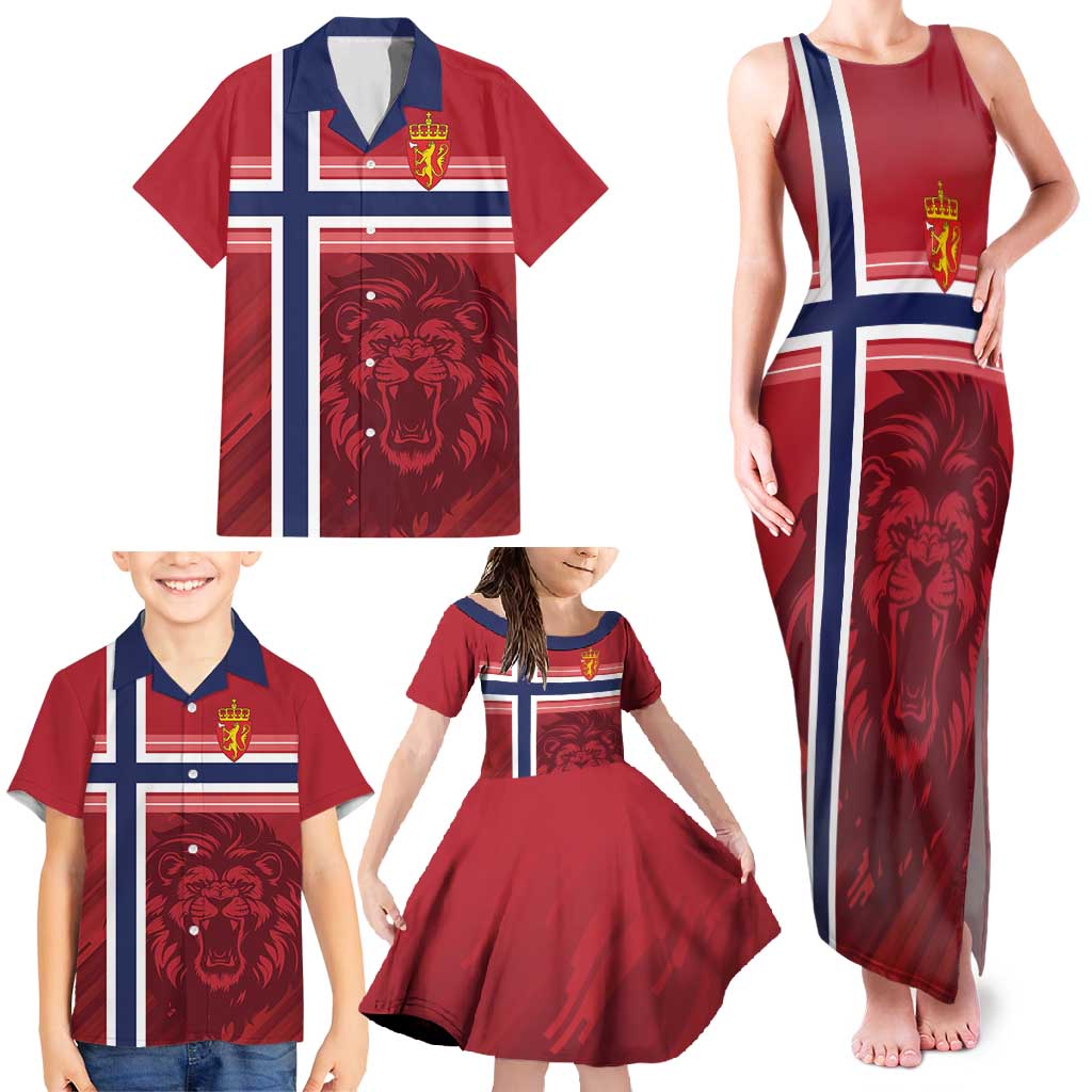Custom Norway Football Family Matching Tank Maxi Dress and Hawaiian Shirt Norges Herrelandslag i Fotball